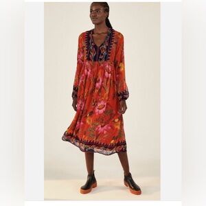 NWOT FARM Rio Women’s Midi Orange Floral Dress size Large